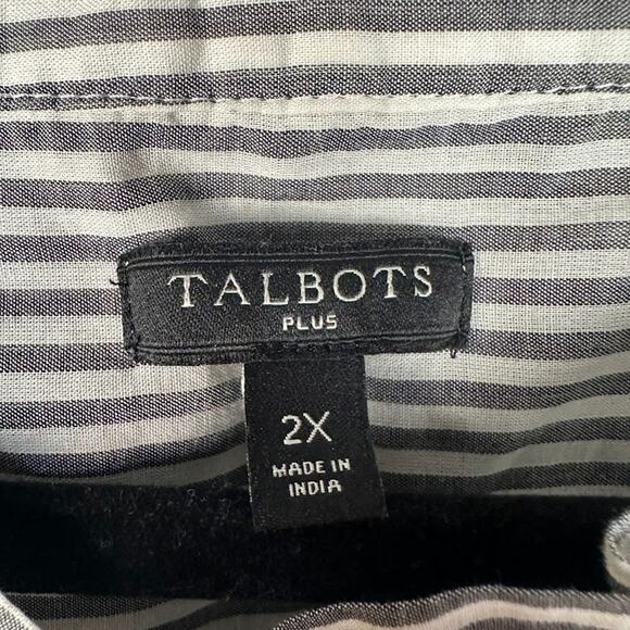 Talbots Top Womens 2X Gray White Striped Button Up Long Sleeve Career Preppy - Picture 6 of 11